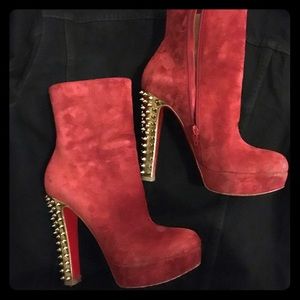 Dark red Christian Louboutin gold spike boots 38.5